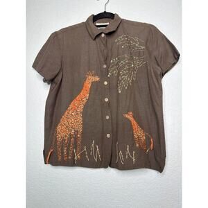 Lemongrass Embroidered Linen Blend Giraffe Top PM
